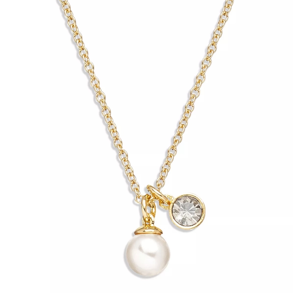 COACH Glass Pearl and Pave CZ Necklace Earrings set in Gold NWT $125 - Picture 6 of 6